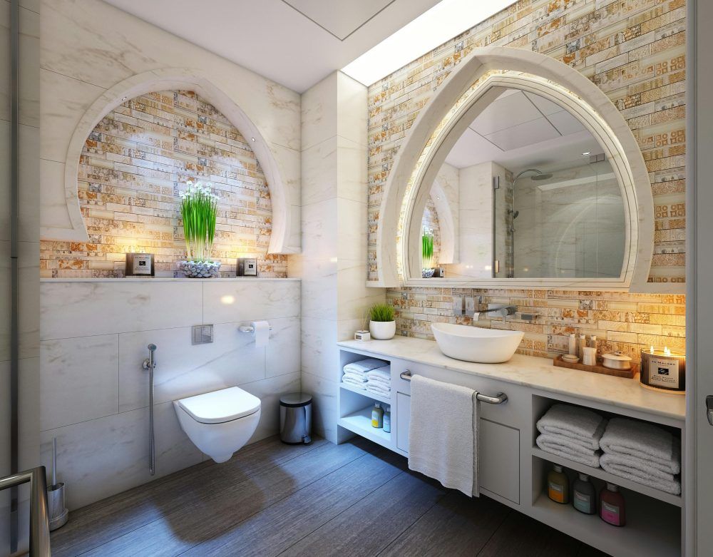 Emotional Construction bathroom with big mirrors