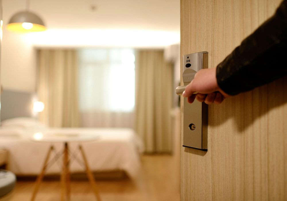 Hotel room door open
